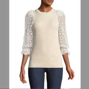 Rebecca Taylor Eyelet-Sleeve Pullover Sweater